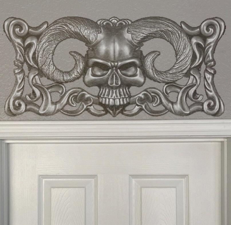 20-inch skull devil ABS casting mold by Pacific Mold Design showing large black plastic mold of menacing skull with devil horns designed for concrete and plaster casting